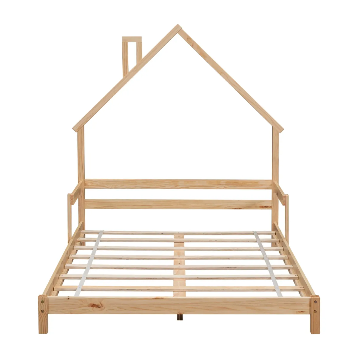 House-Shaped Headboard Bed With Handrails, Slats