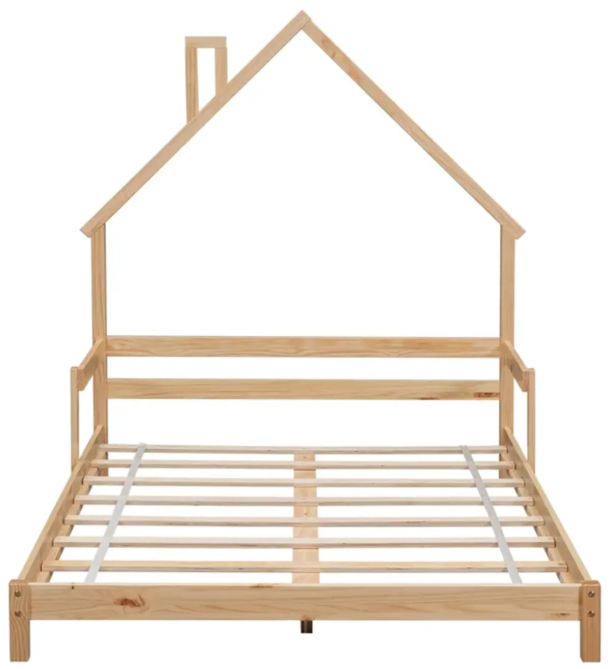 House-Shaped Headboard Bed With Handrails, Slats