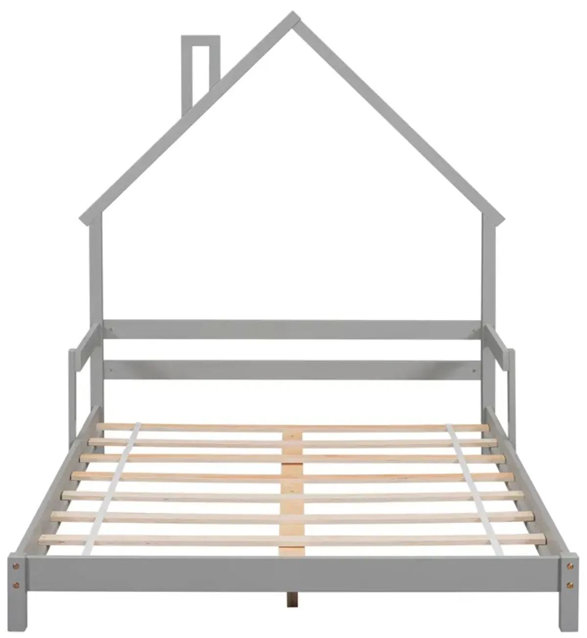 House-Shaped Headboard Bed With Handrails, Slats