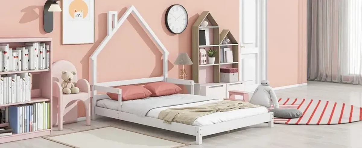 House-Shaped Headboard Bed With Handrails, Slats