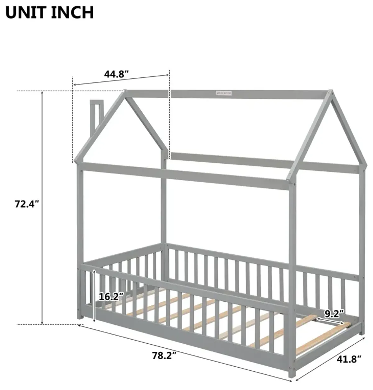 House Bed With Guardrails, Slats