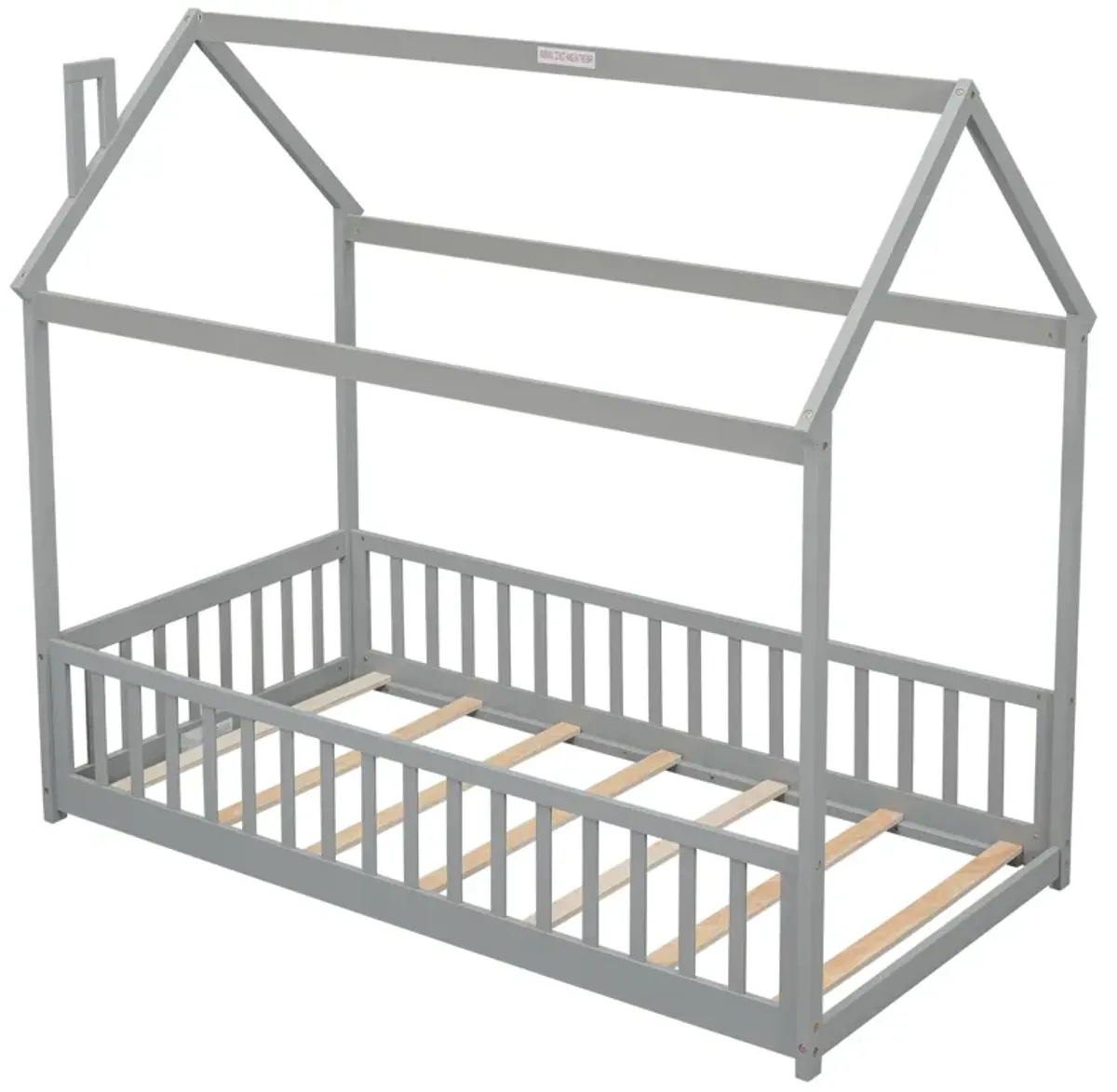 House Bed With Guardrails, Slats