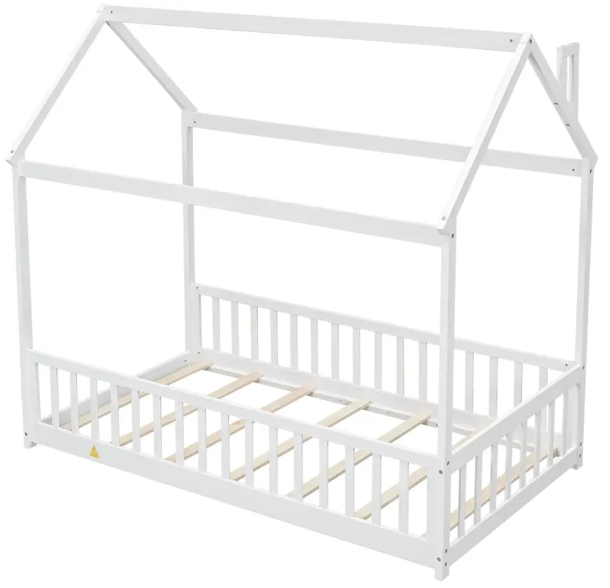 House Bed With Guardrails, Slats