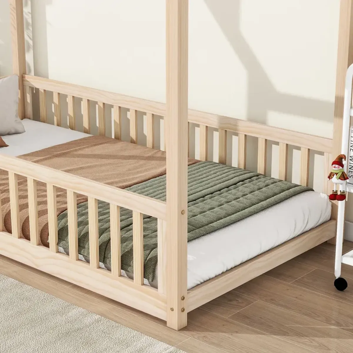 House Bed With Guardrails, Slats