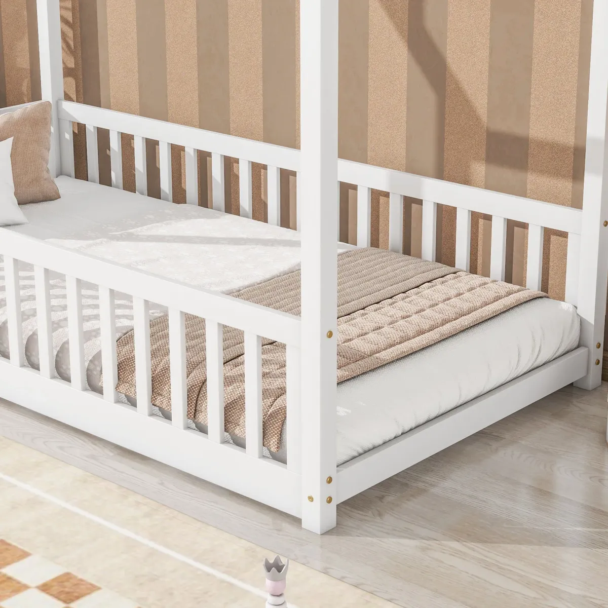 House Bed With Guardrails, Slats