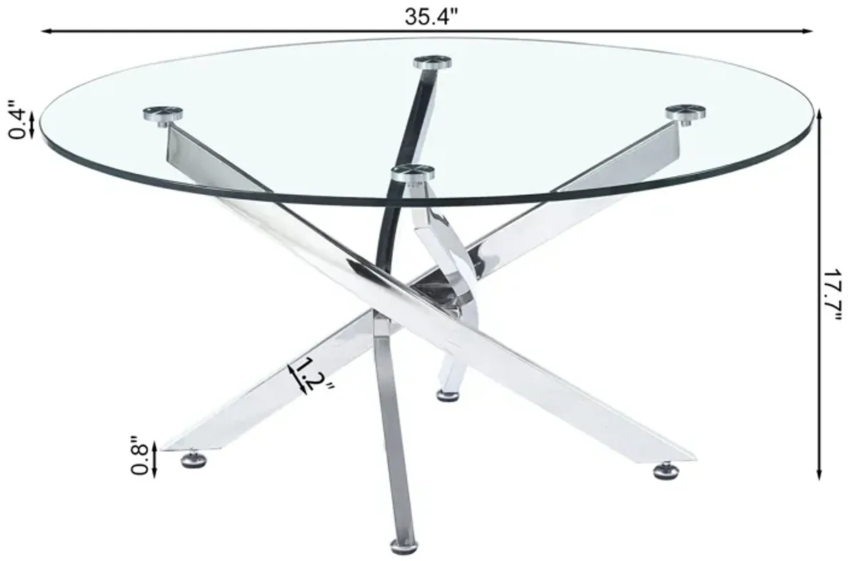 Modern Round Tempered Glass Coffee Table With Chrome Legs