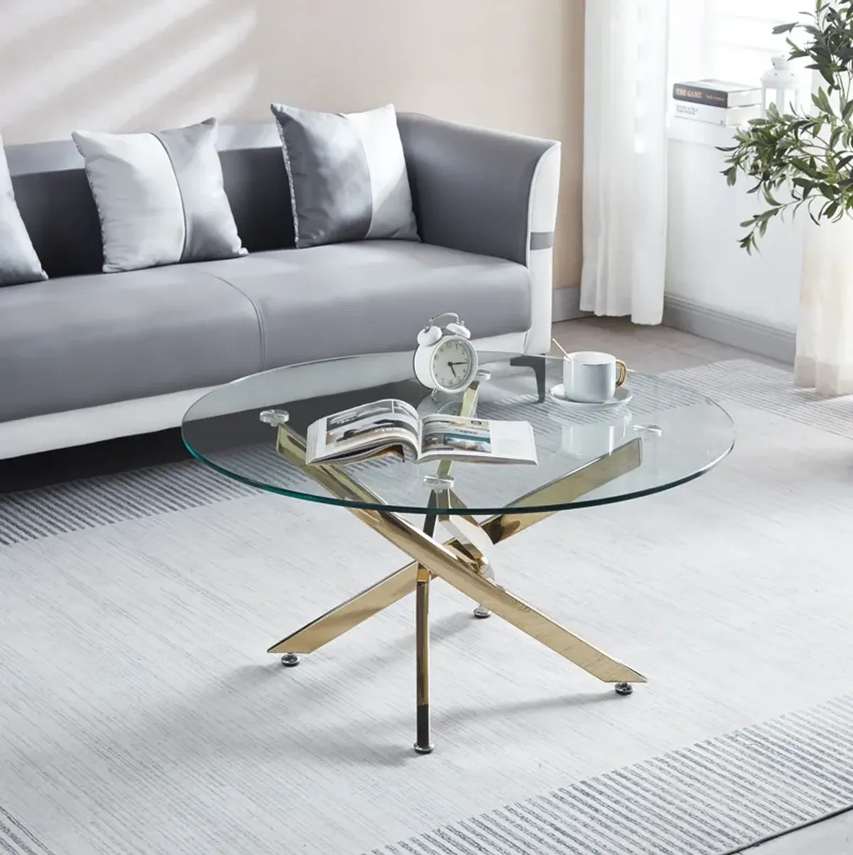 Modern Round Tempered Glass Coffee Table With Chrome Legs