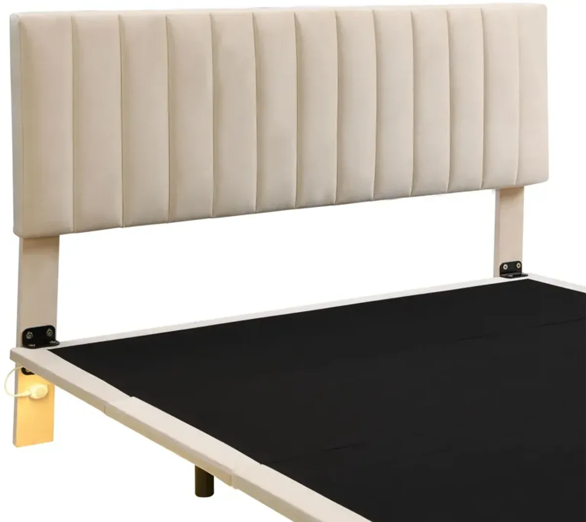 Upholstered Bed With Sensor Light And Headboard, Floating Velvet Platform Bed