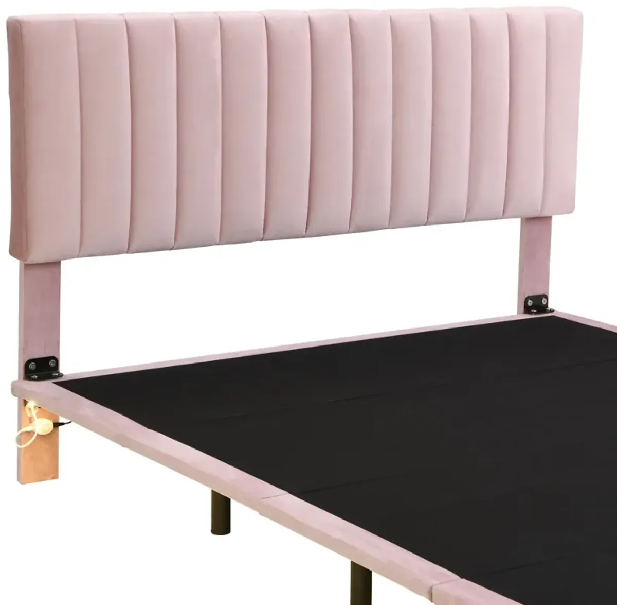 Upholstered Bed With Sensor Light And Headboard, Floating Velvet Platform Bed