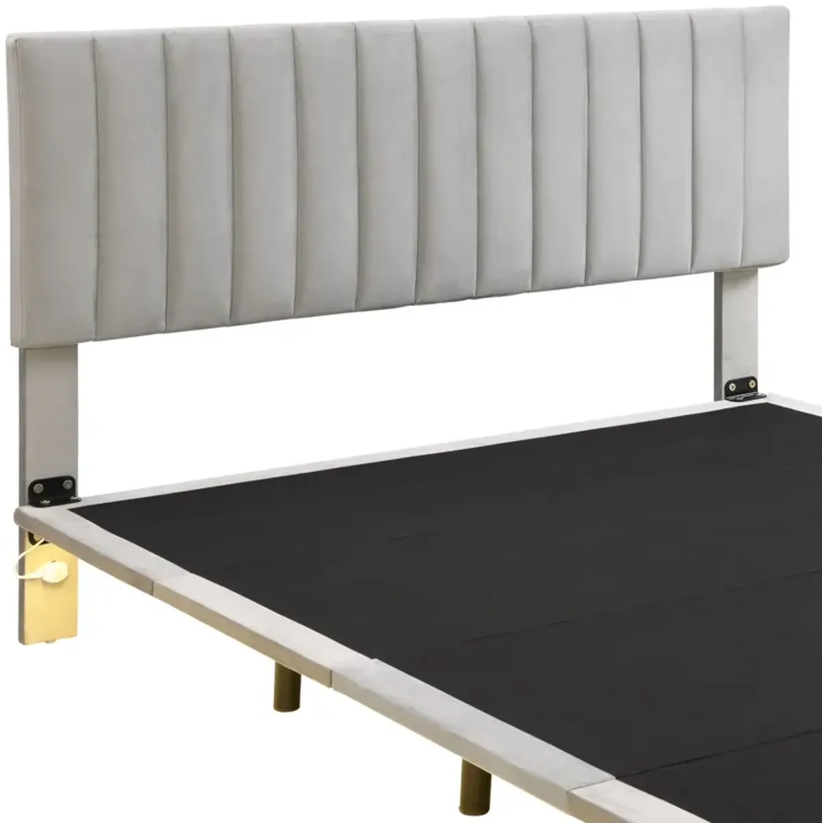 Upholstered Bed With Sensor Light And Headboard, Floating Velvet Platform Bed