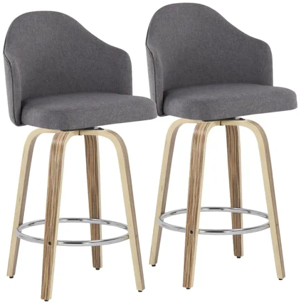 Ahoy - Mid-Century Modern Fixed Height Counter Stool With Zebra Legs / Round Chrome Footrest (Set of 2) - Gray