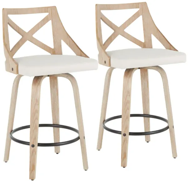 Charlotte - Farmhouse Fixed Height Counter Stool With Swivel (Set of 2) - White Washed / Cream