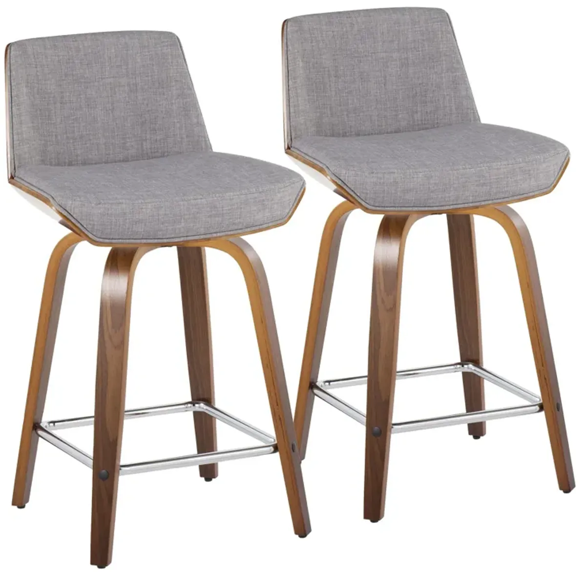 Corazza - Mid Century Modern Fixed Height Counter Stool With Swivel With Square Footrest (Set of 2)