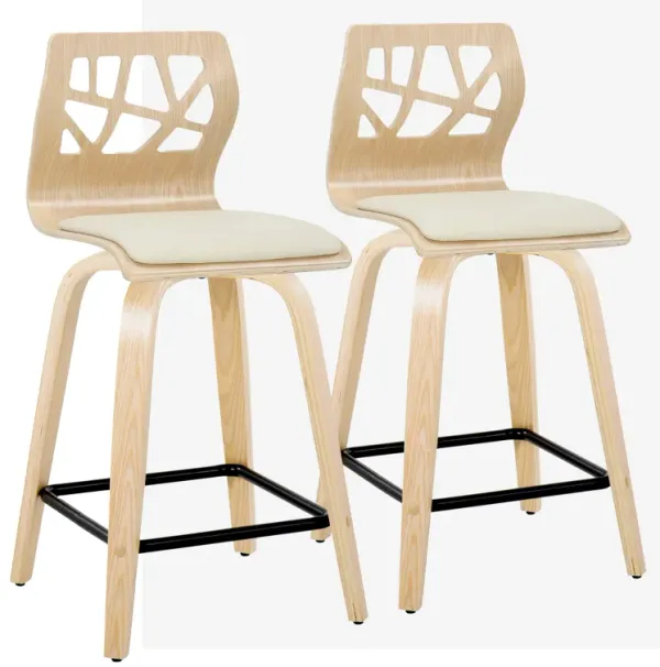 Folia - Contemporary Fixed Height Stool With Swivel With Square Footrest (Set of 2)