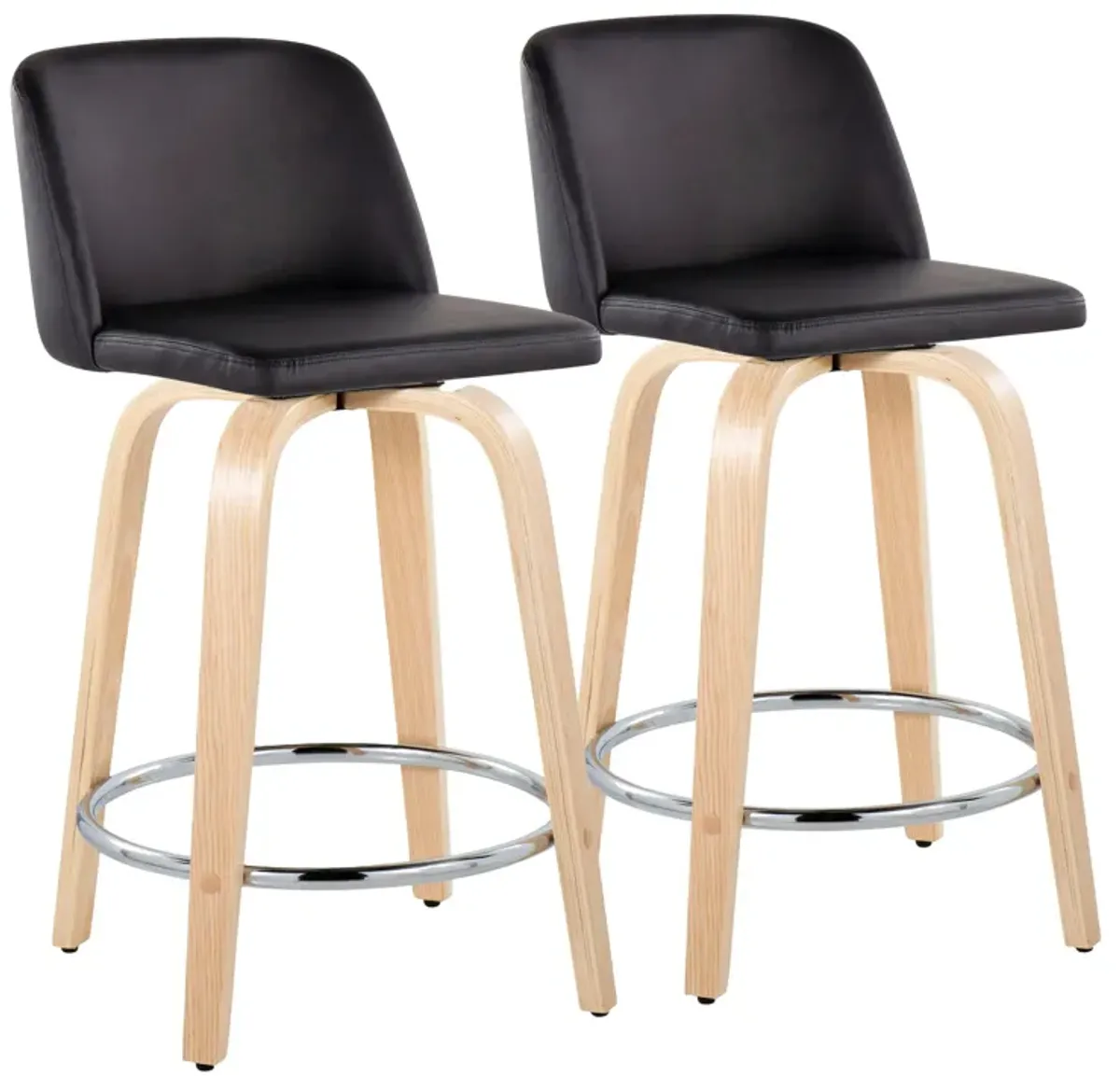 Toriano - Contemporary Fixed Height Counter Stool & Swivel And Round Footrest (Set of 2)