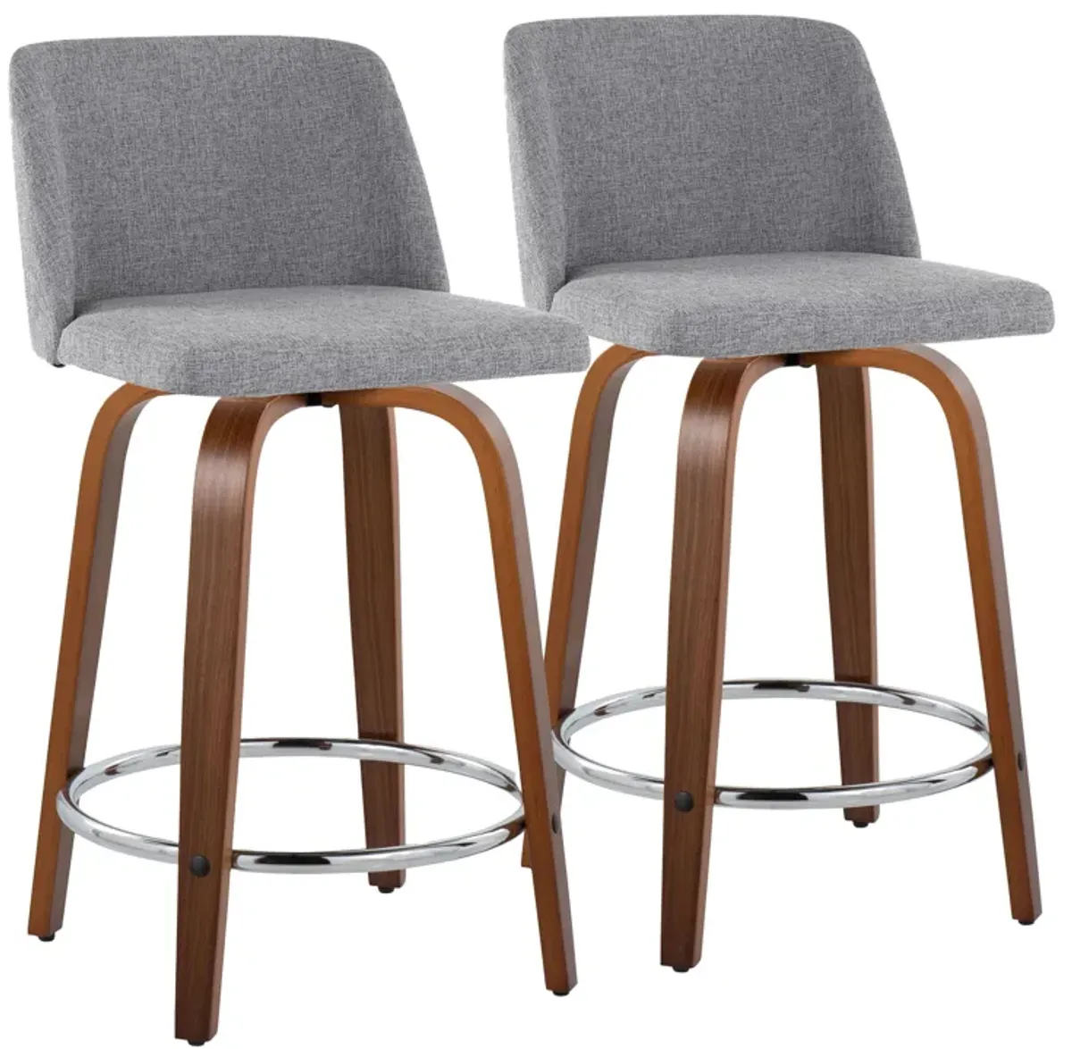 Toriano - Mid Century Modern Fixed Height Counter Stool With Swivel With Round Footrest (Set of 2)