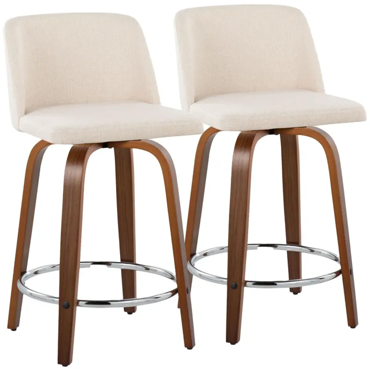 Toriano - Mid Century Modern Fixed Height Counter Stool With Swivel With Round Footrest (Set of 2)