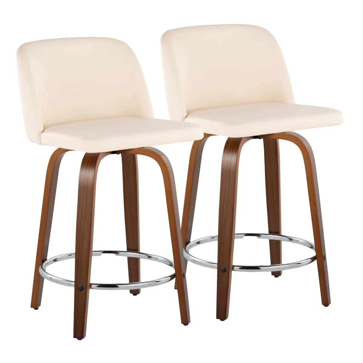 Toriano - Mid Century Modern Fixed Height Counter Stool With Swivel With Round Footrest (Set of 2)