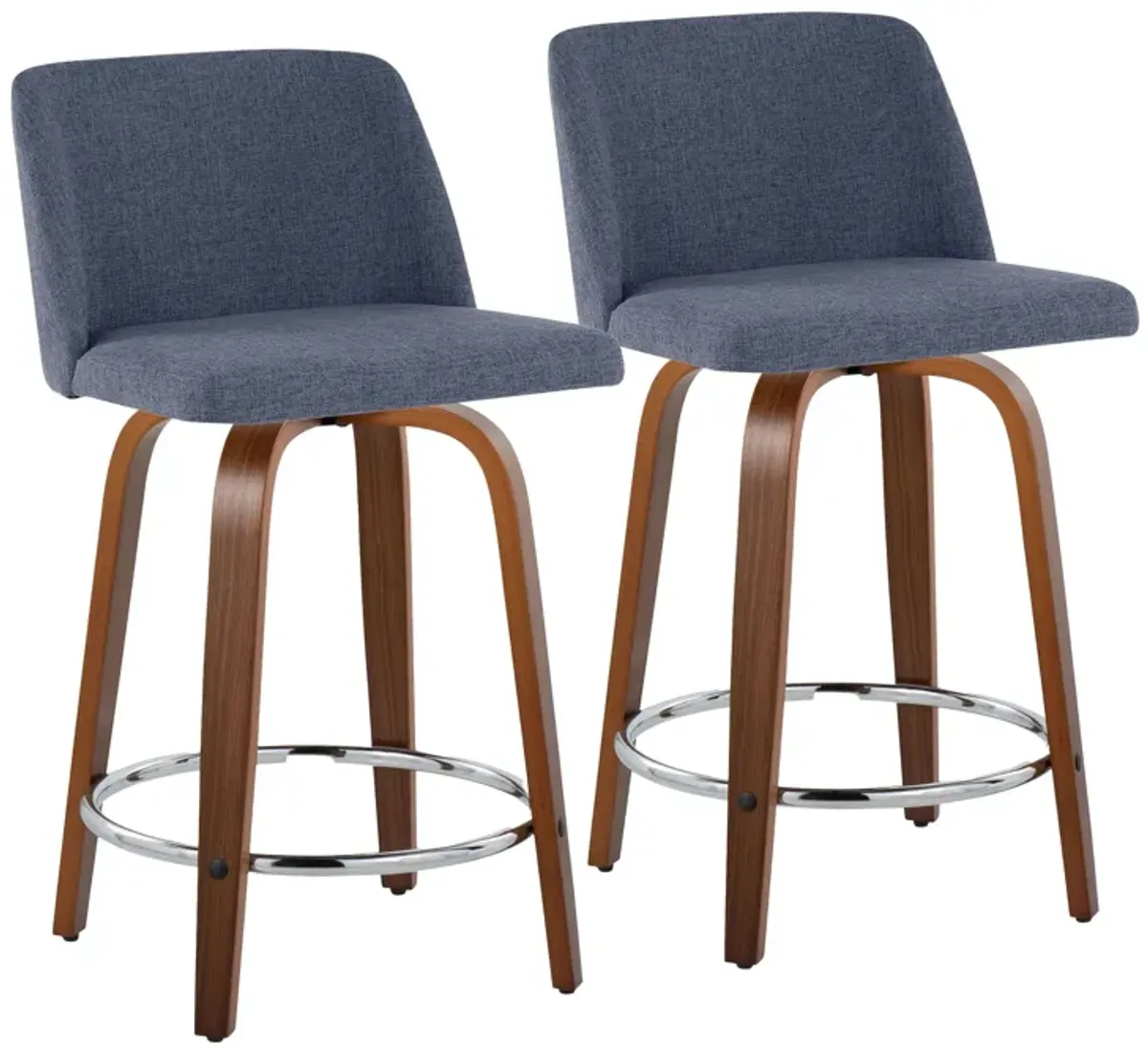 Toriano - Mid Century Modern Fixed Height Counter Stool With Swivel With Round Footrest (Set of 2)