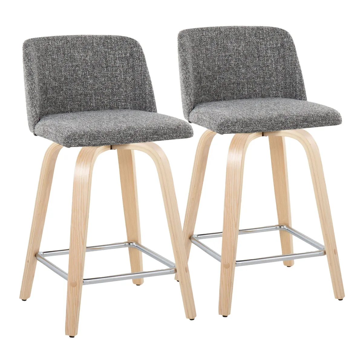 Toriano - Contemporary Fixed Height Counter Stool With Swivel With Square Footrest (Set of 2)