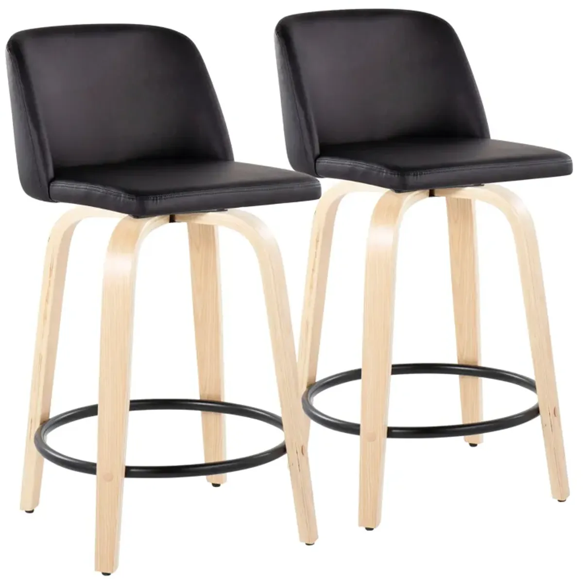 Toriano - Contemporary, Fixed Height Counter Stool With Swivel And Round Footrest (Set of 2)