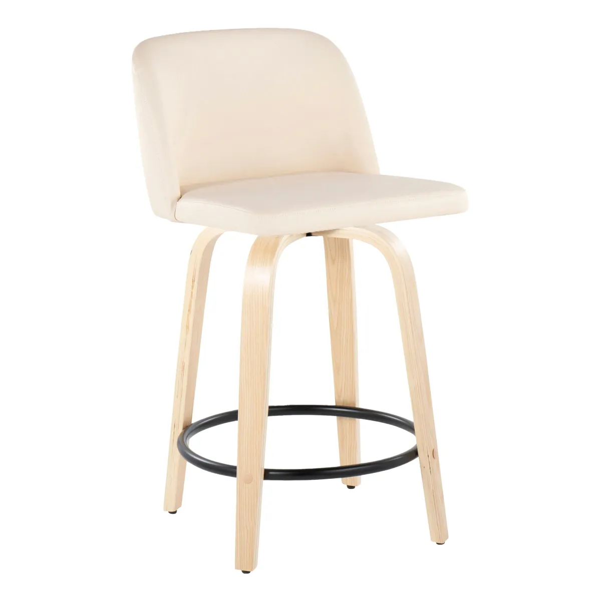 Toriano - Contemporary, Fixed Height Counter Stool With Swivel And Round Footrest (Set of 2)