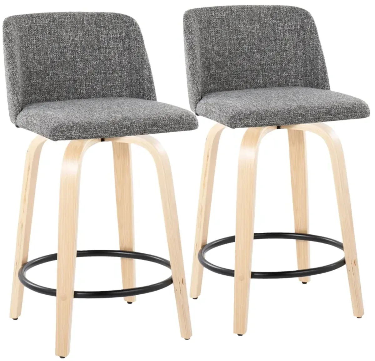 Toriano - Contemporary, Fixed Height Counter Stool With Swivel And Round Footrest (Set of 2)