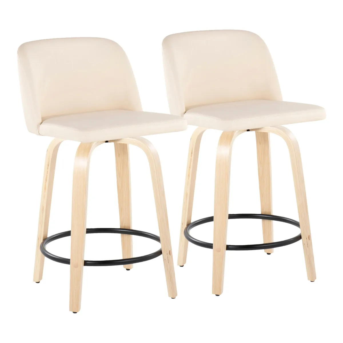 Toriano - Contemporary, Fixed Height Counter Stool With Swivel And Round Footrest (Set of 2)