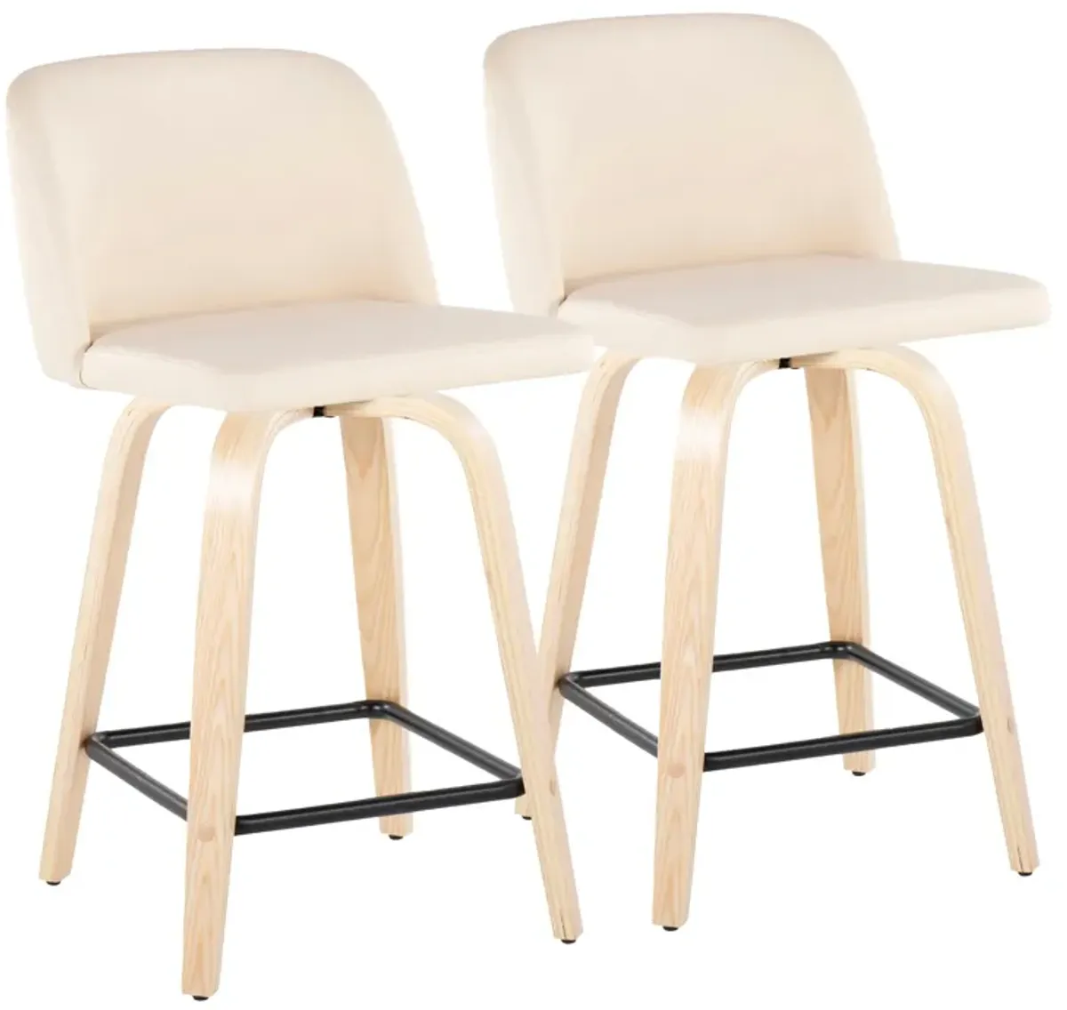 Toriano - Contemporary Modern Design Fixed Height Counter Stool With Swivel With Square Footrest (Set of 2)