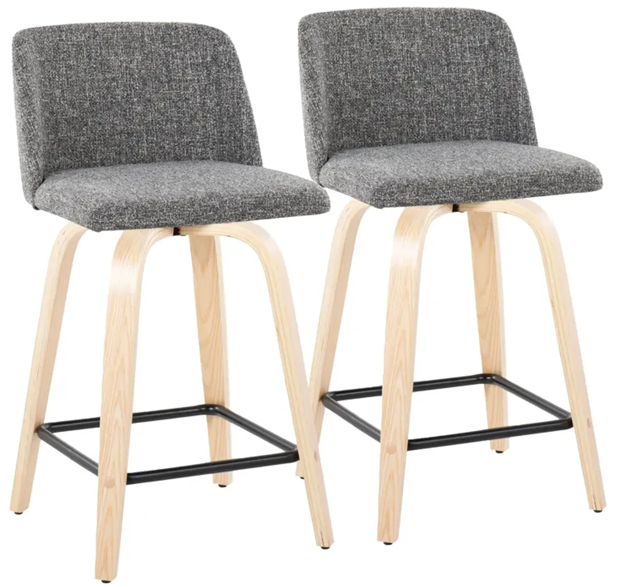 Toriano - Contemporary Modern Design Fixed Height Counter Stool With Swivel With Square Footrest (Set of 2)