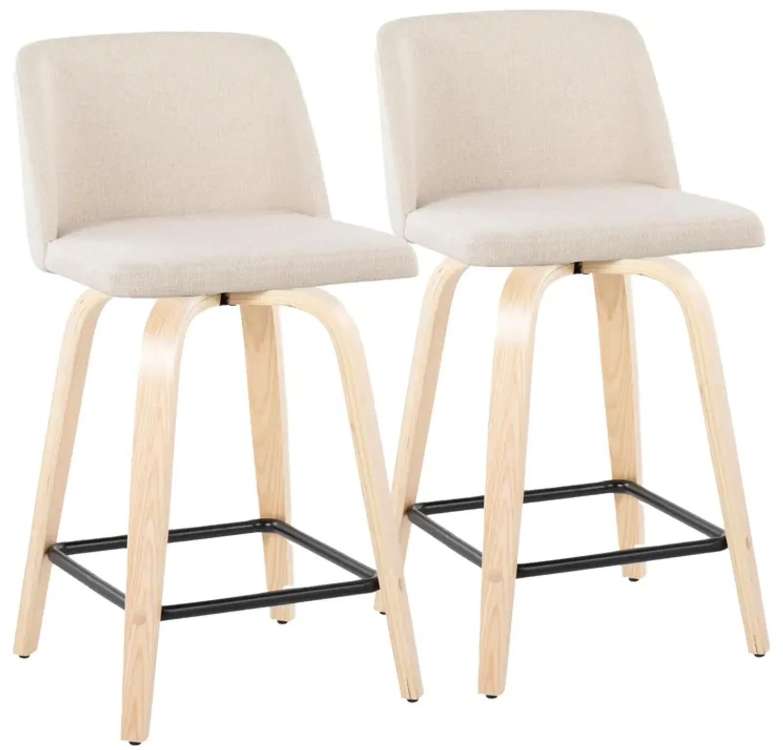 Toriano - Contemporary Modern Design Fixed Height Counter Stool With Swivel With Square Footrest (Set of 2)