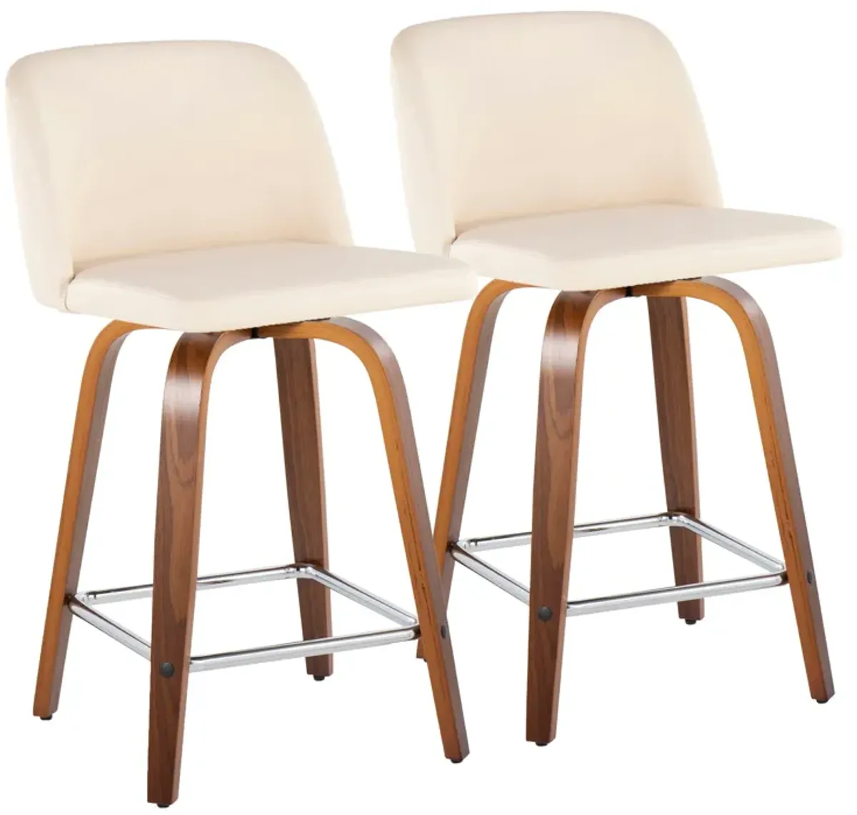 Toriano - Mid Century Modern Fixed Height Counter Stool With Swivel & Square Footrest (Set of 2)