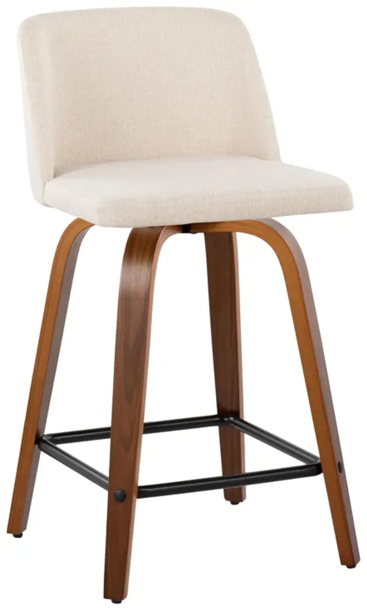 Toriano - Mid Century Modern Fixed Height Counter Stool With Swivel & Square Footrest (Set of 2)