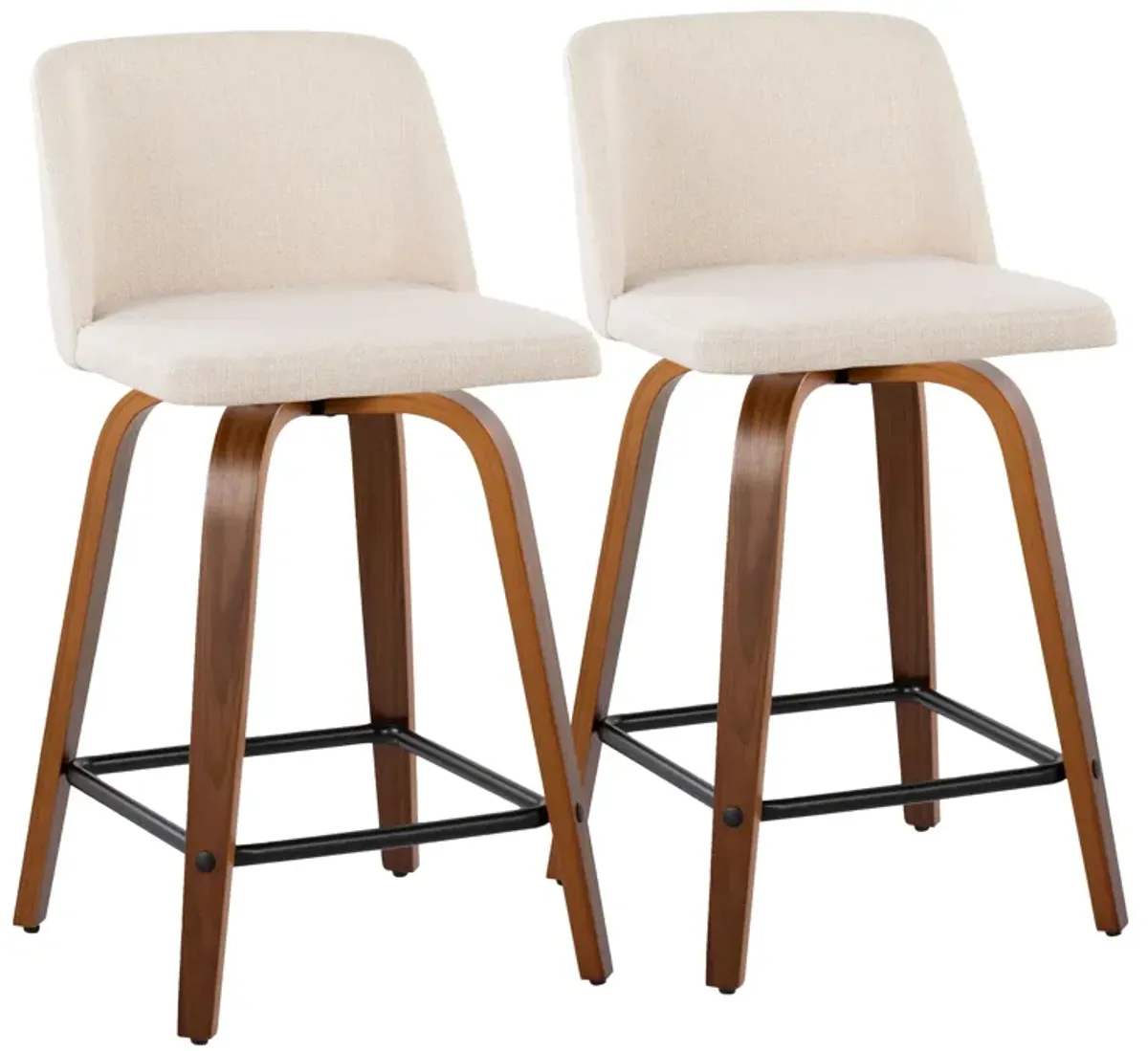 Toriano - Mid Century Modern Fixed Height Counter Stool With Swivel & Square Footrest (Set of 2)