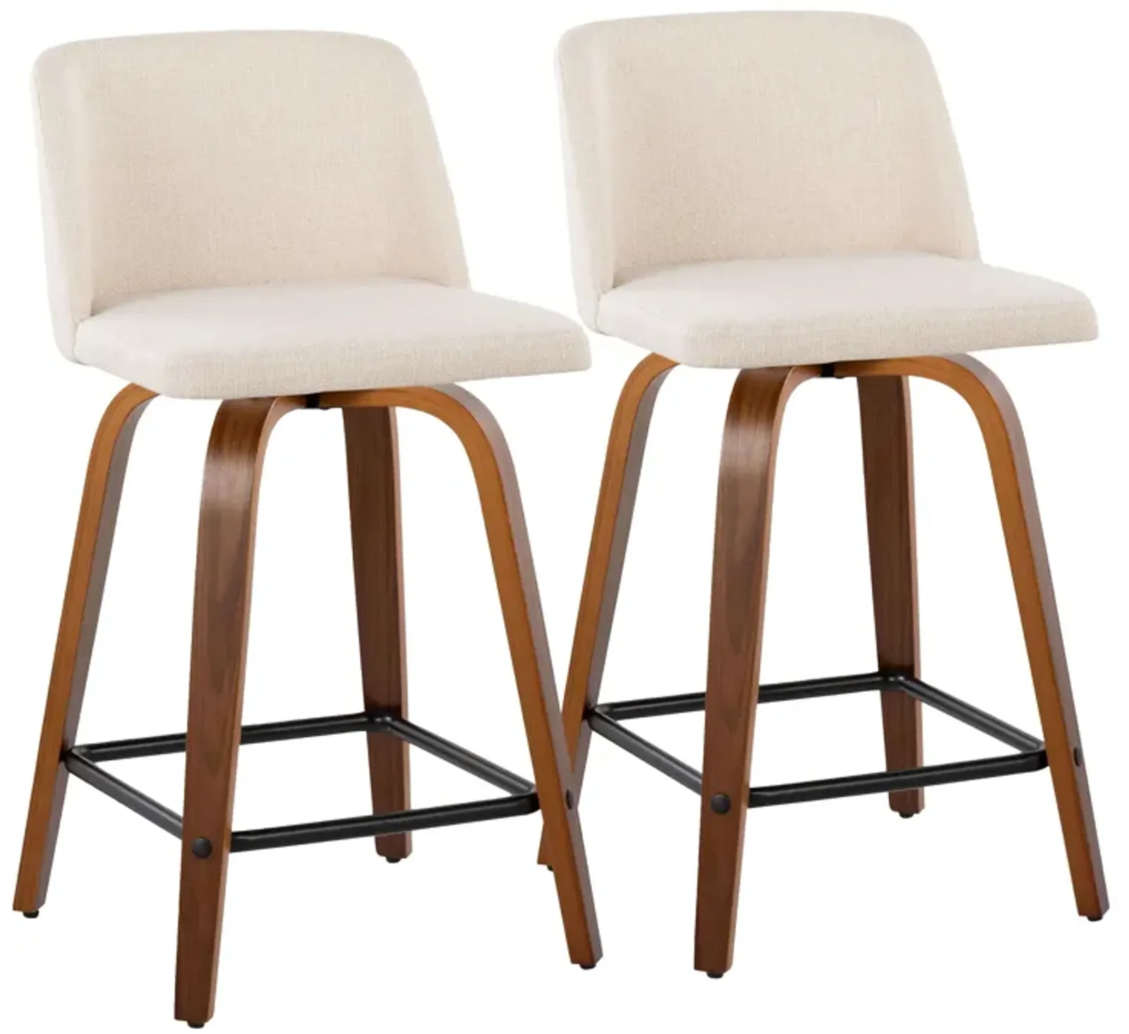 Toriano - Mid Century Modern Fixed Height Counter Stool With Swivel & Square Footrest (Set of 2)