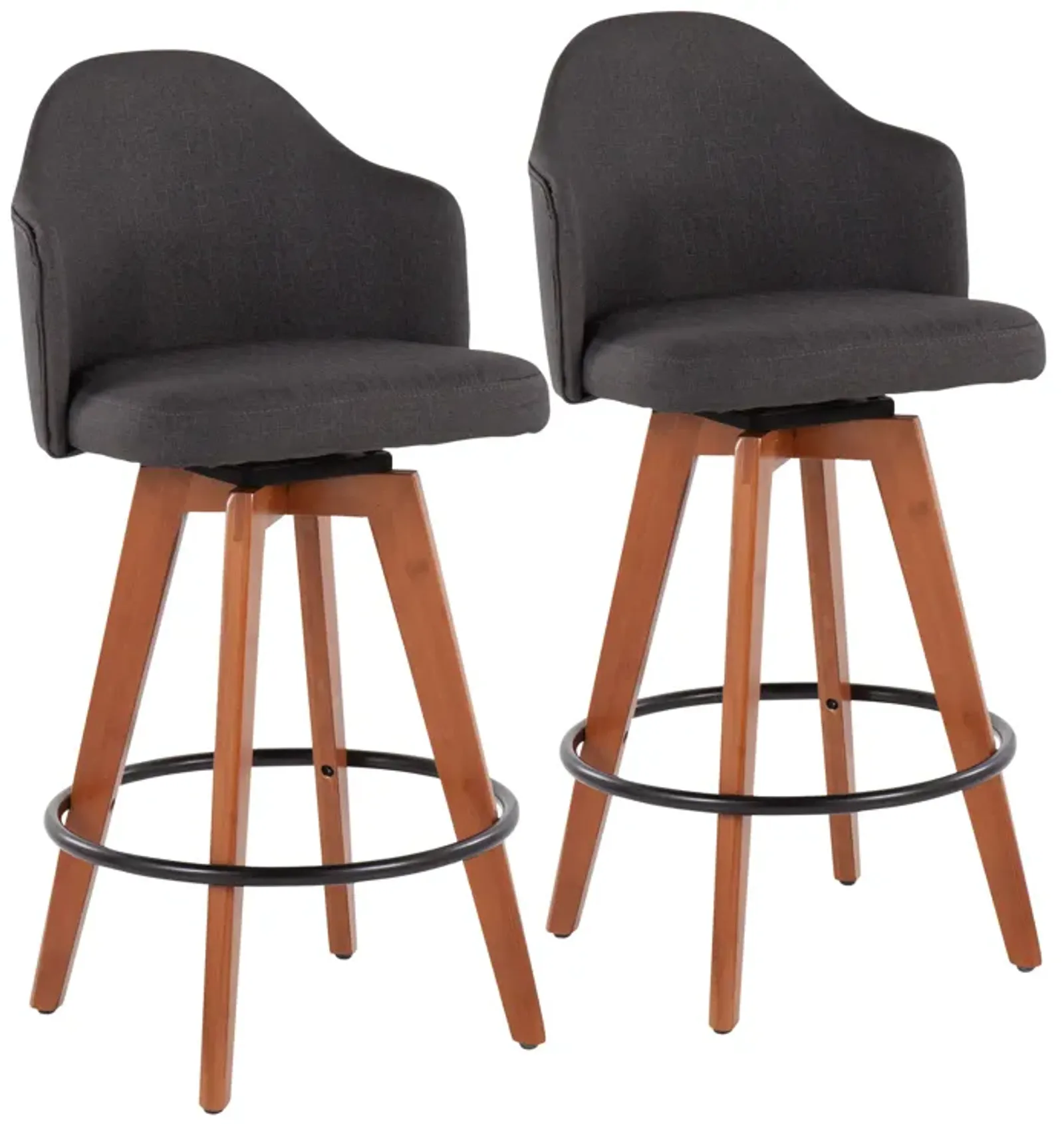 Ahoy - Contemporary Fixed Height Counter Stool With Bamboo Round Footrest (Set of 2)