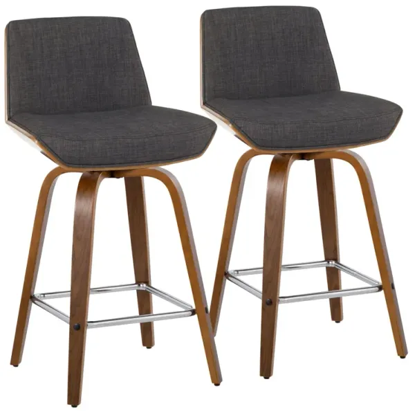Corazza - Mid Century Modern Fixed Height Counter Stool With Swivel And Square Footrest (Set of 2)