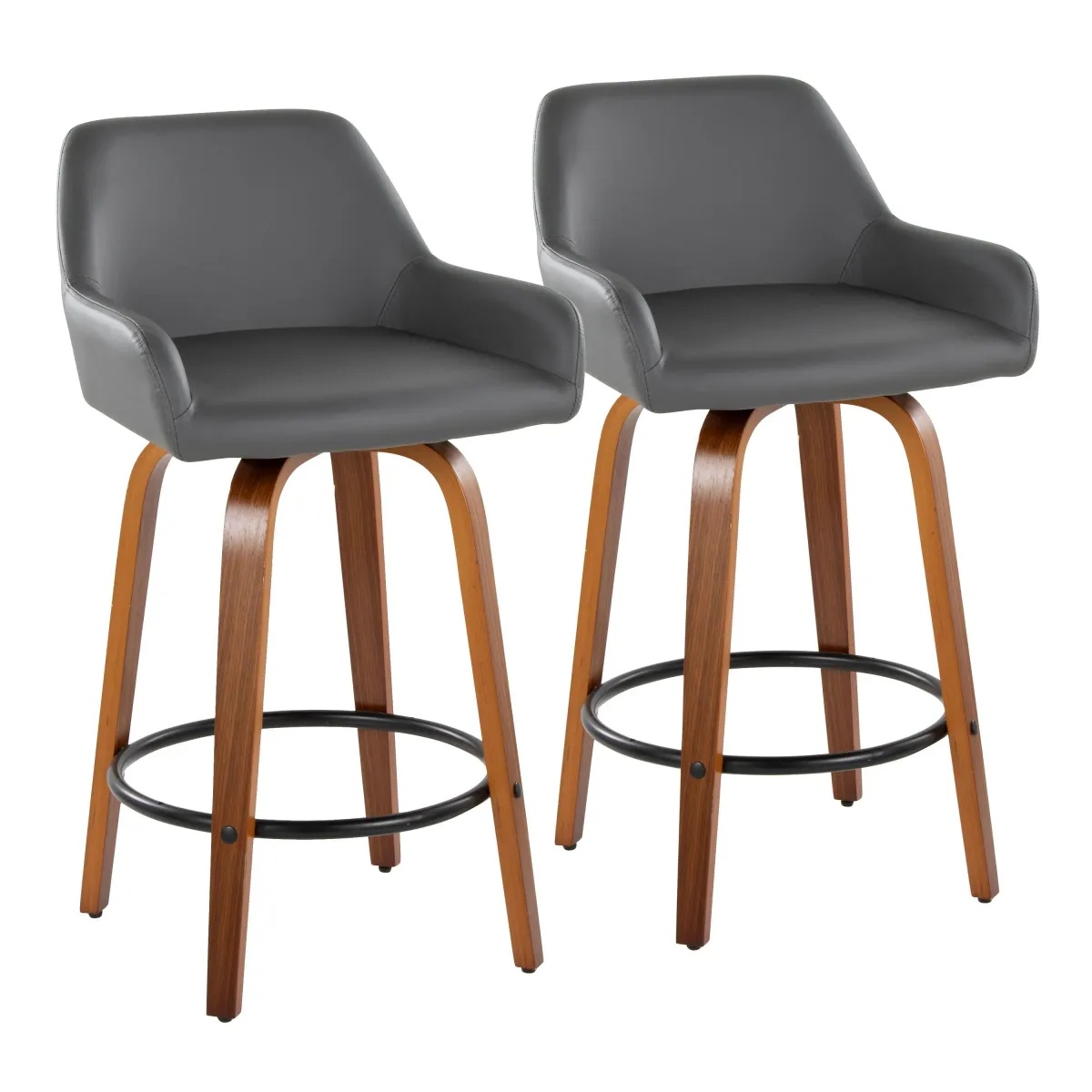 Daniella - Contemporary Fixed Height Counter Stool With Swivel With Round Footrest (Set of 2)