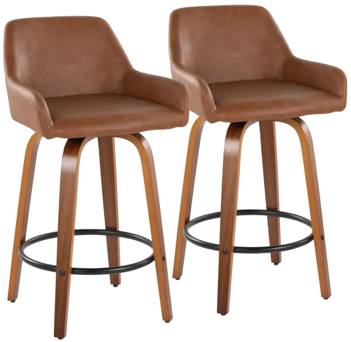 Daniella - Contemporary Fixed Height Counter Stool With Swivel With Round Footrest (Set of 2)