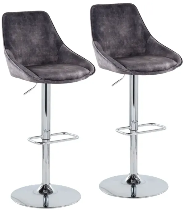 Diana - Contemporary Adjustable Barstool With Swivel With Rounded Rectangle Footrest (Set of 2) - Chrome / Gray