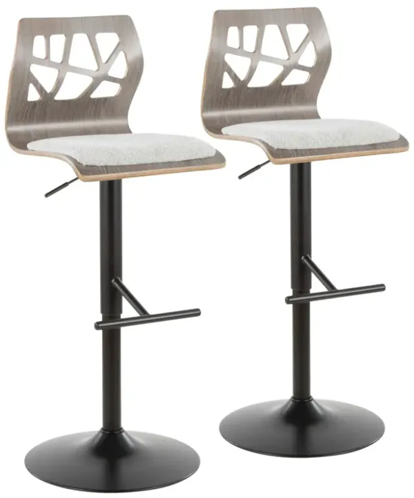 Folia - Mid-Century Modern Adjustable Barstool With Swivel (Set of 2) - Black / Light Gray