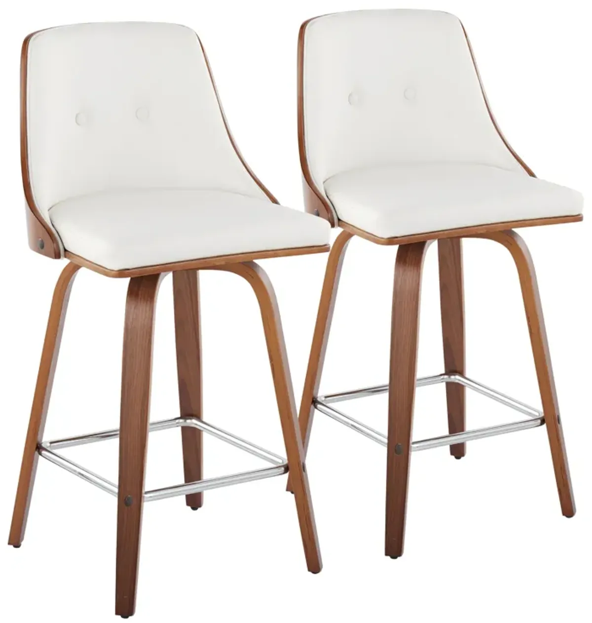 Gianna - Mid Century Modern Fixed Height Counter Stool With Swivel With Square Footrest (Set of 2)