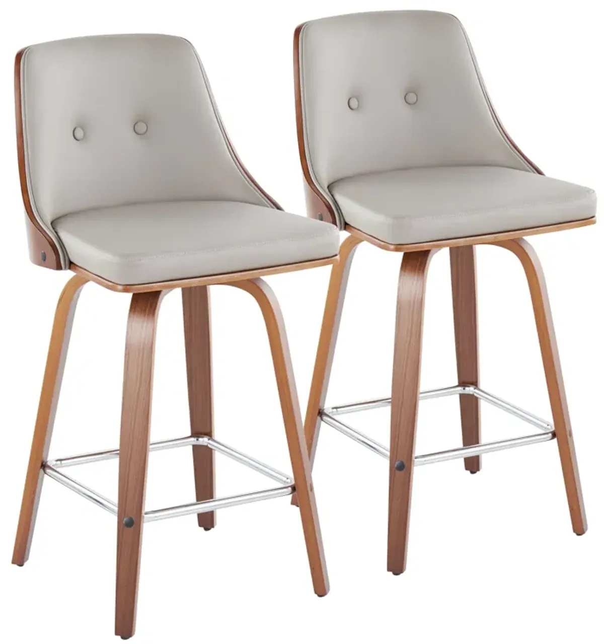 Gianna - Mid Century Modern Fixed Height Counter Stool With Swivel With Square Footrest (Set of 2)