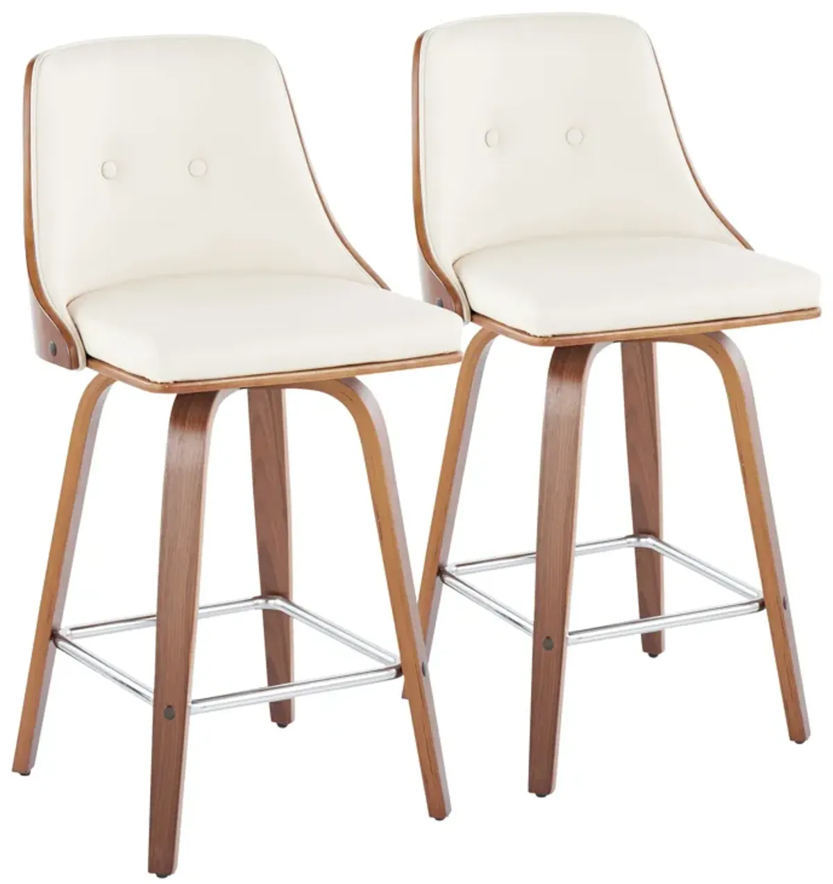 Gianna - Mid Century Modern Fixed Height Counter Stool With Swivel With Square Footrest (Set of 2)