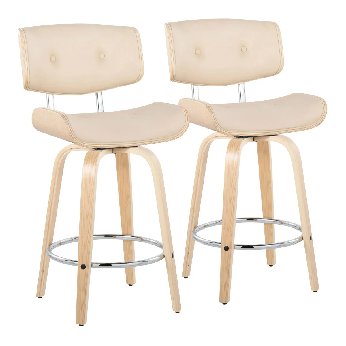 Lombardi - Mid Century Modern Fixed Height Counter Stool With Swivel With Round Footrest (Set of 2)