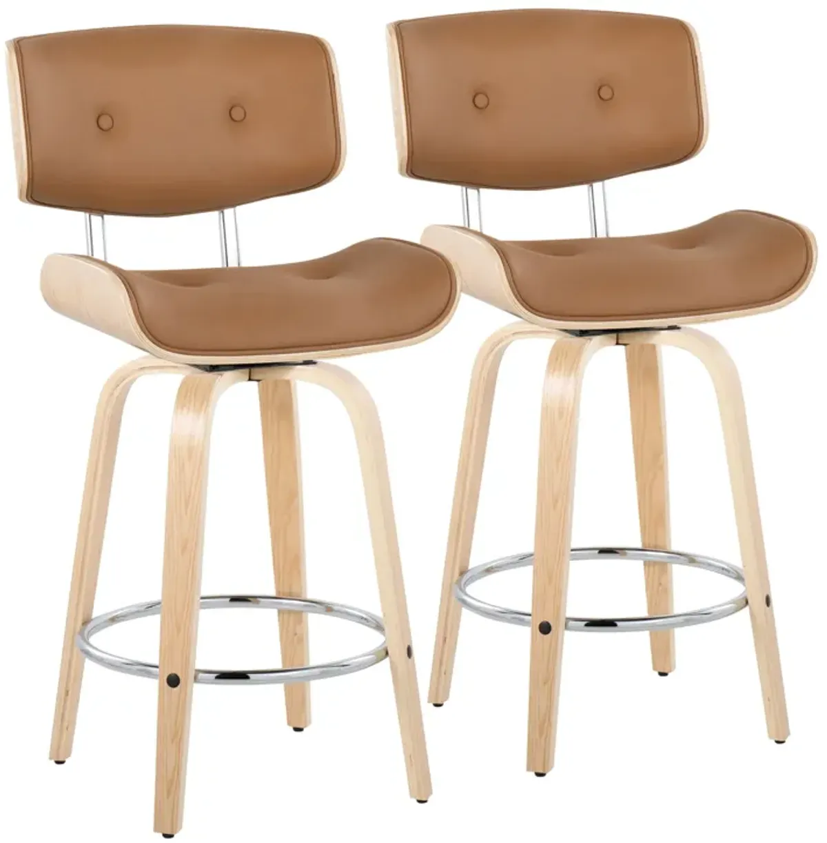 Lombardi - Mid Century Modern Fixed Height Counter Stool With Swivel With Round Footrest (Set of 2)