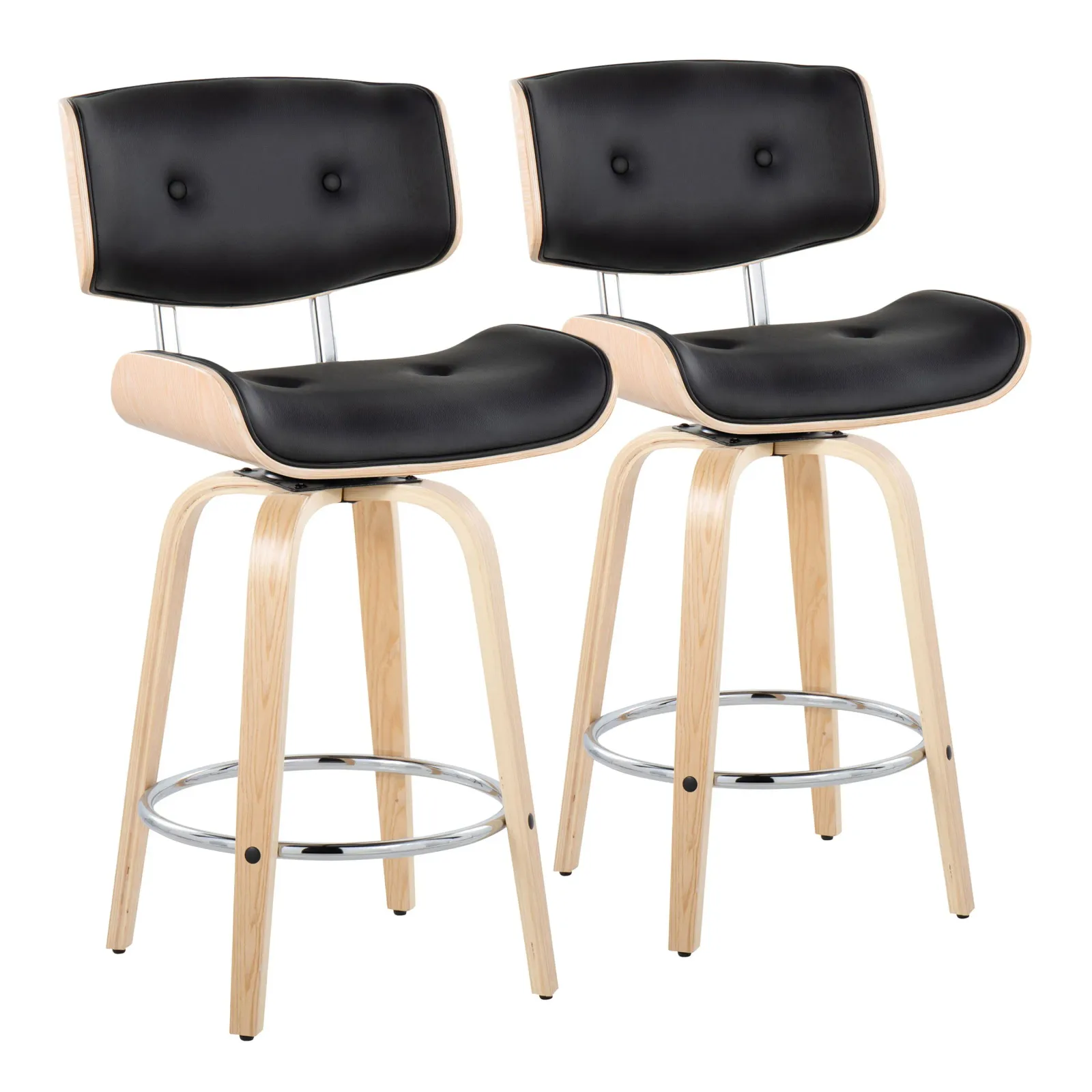 Lombardi - Mid Century Modern Fixed Height Counter Stool With Swivel With Round Footrest (Set of 2)