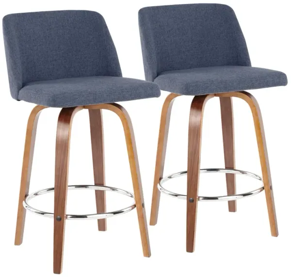 Toriano - Mid-Century Modern Fixed Height Counter Stool With Round Footrest (Set of 2)