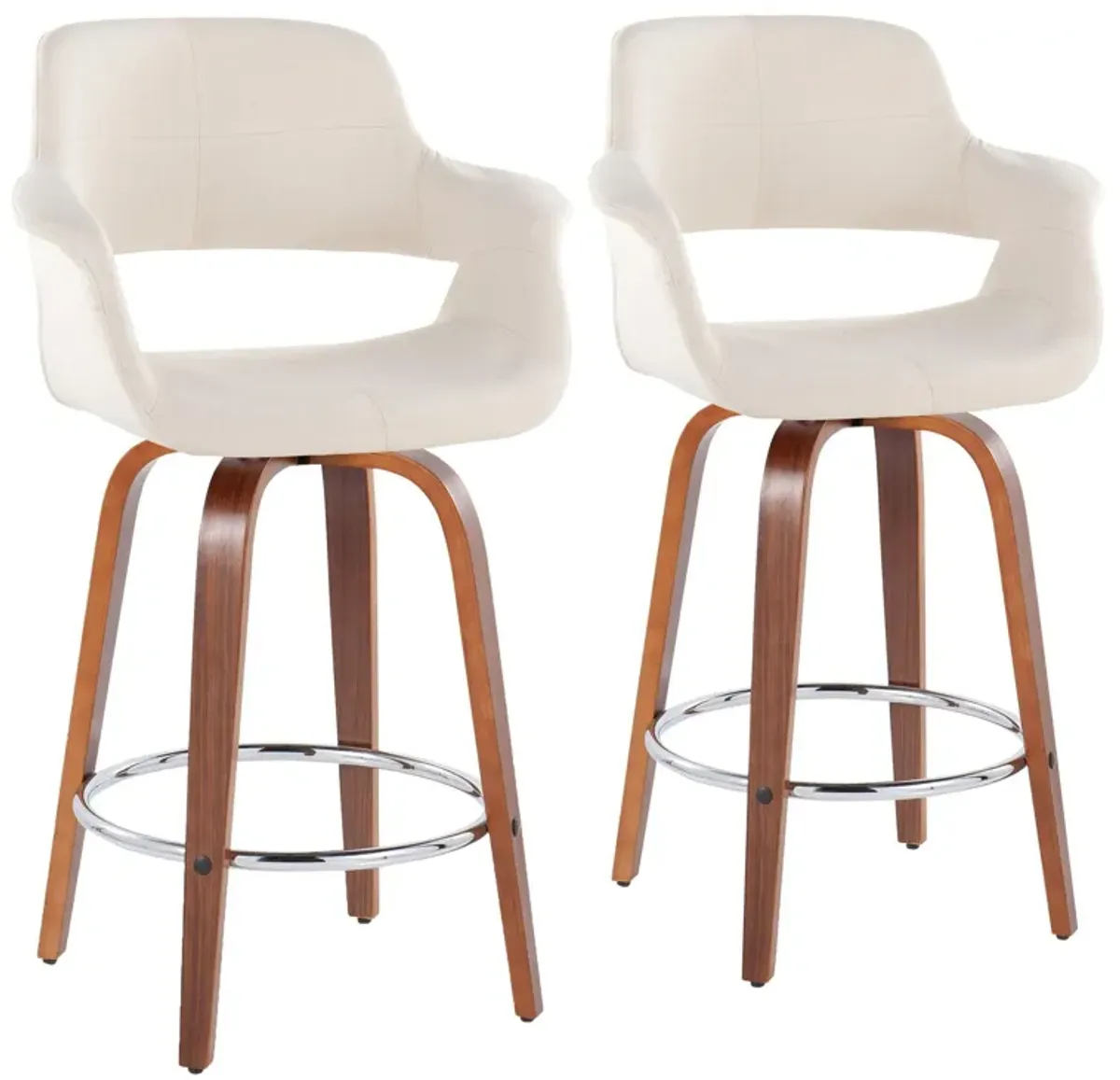 Vintage Flair - Mid-Century Modern Fixed Height Counter Stool With Swivel With Round Footrest (Set of 2)