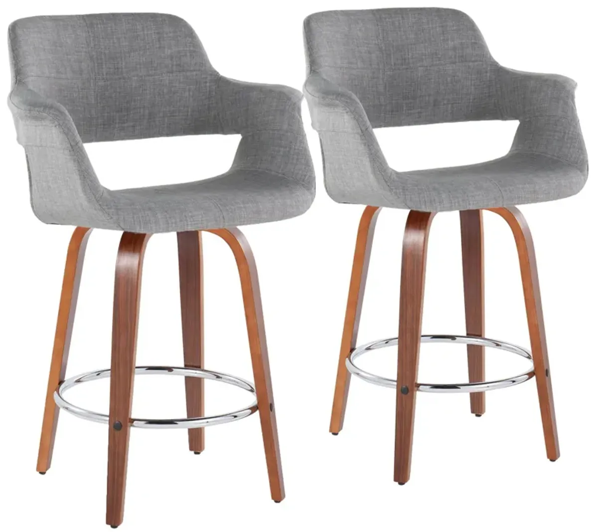 Vintage Flair - Mid-Century Modern Fixed Height Counter Stool With Swivel With Round Footrest (Set of 2)